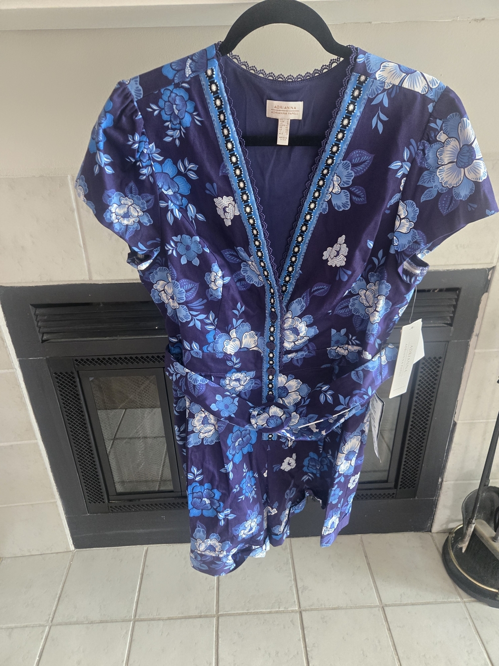 Adrianna Papell Navy Floral V-Neck Romper